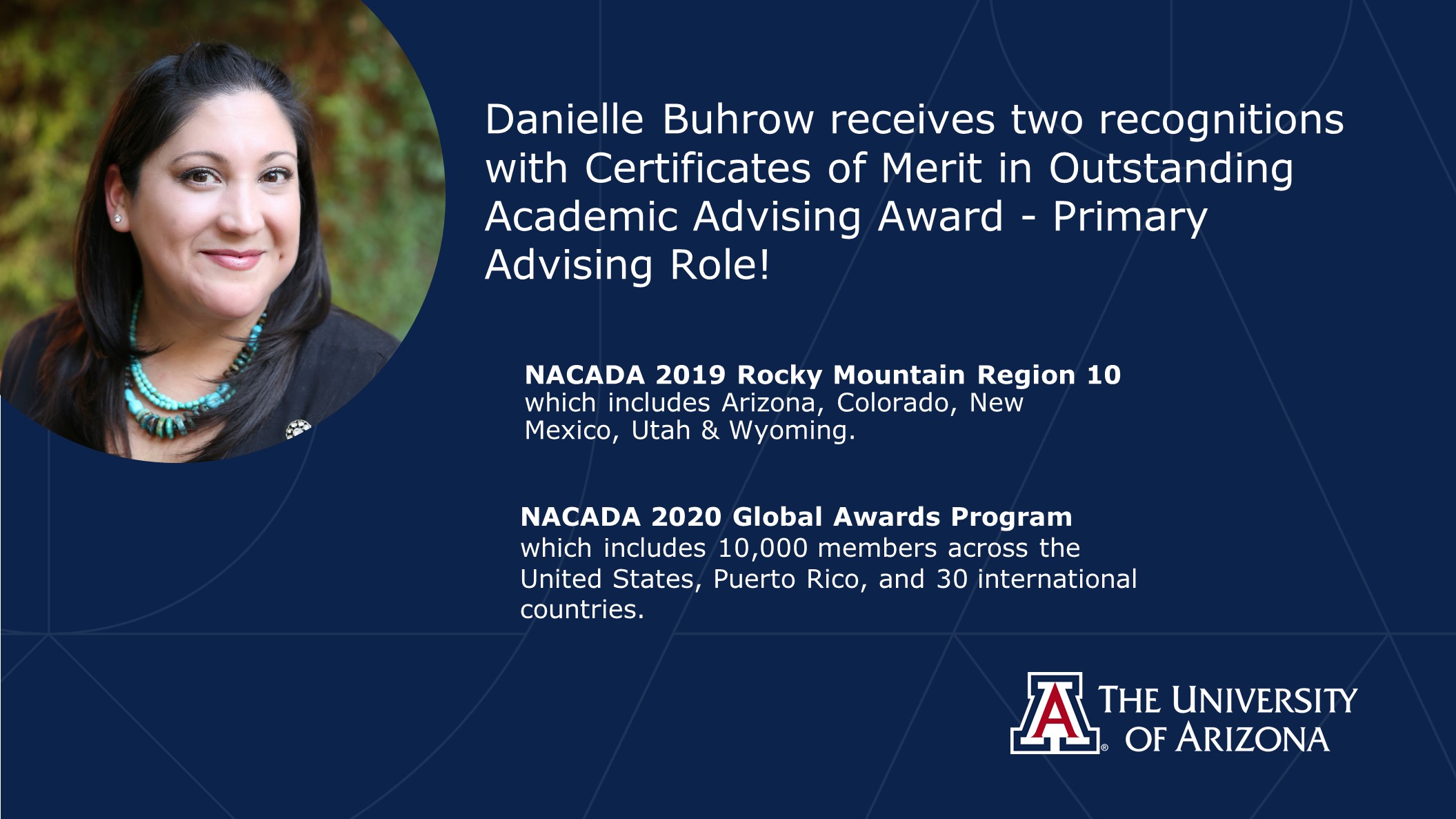 Danielle Buhrow NACADA regional and global awards recognition 2019-2020