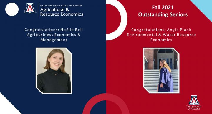 Noelle Bell and Angie Plank pictured as Fall 2021 departmental outstanding seniors