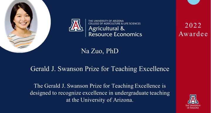 Na Zuo  Agricultural & Resource Economics The Gerald J. Swanson Prize for Teaching Excellence