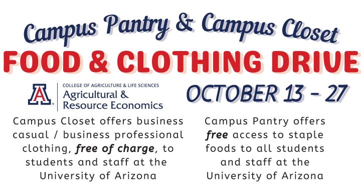 Donation drive October 13 - 17 campus closet pantry agricultural resource economics